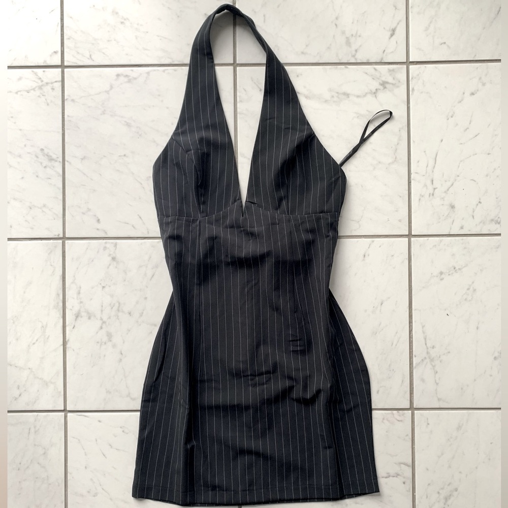 black pinstripe mini dress